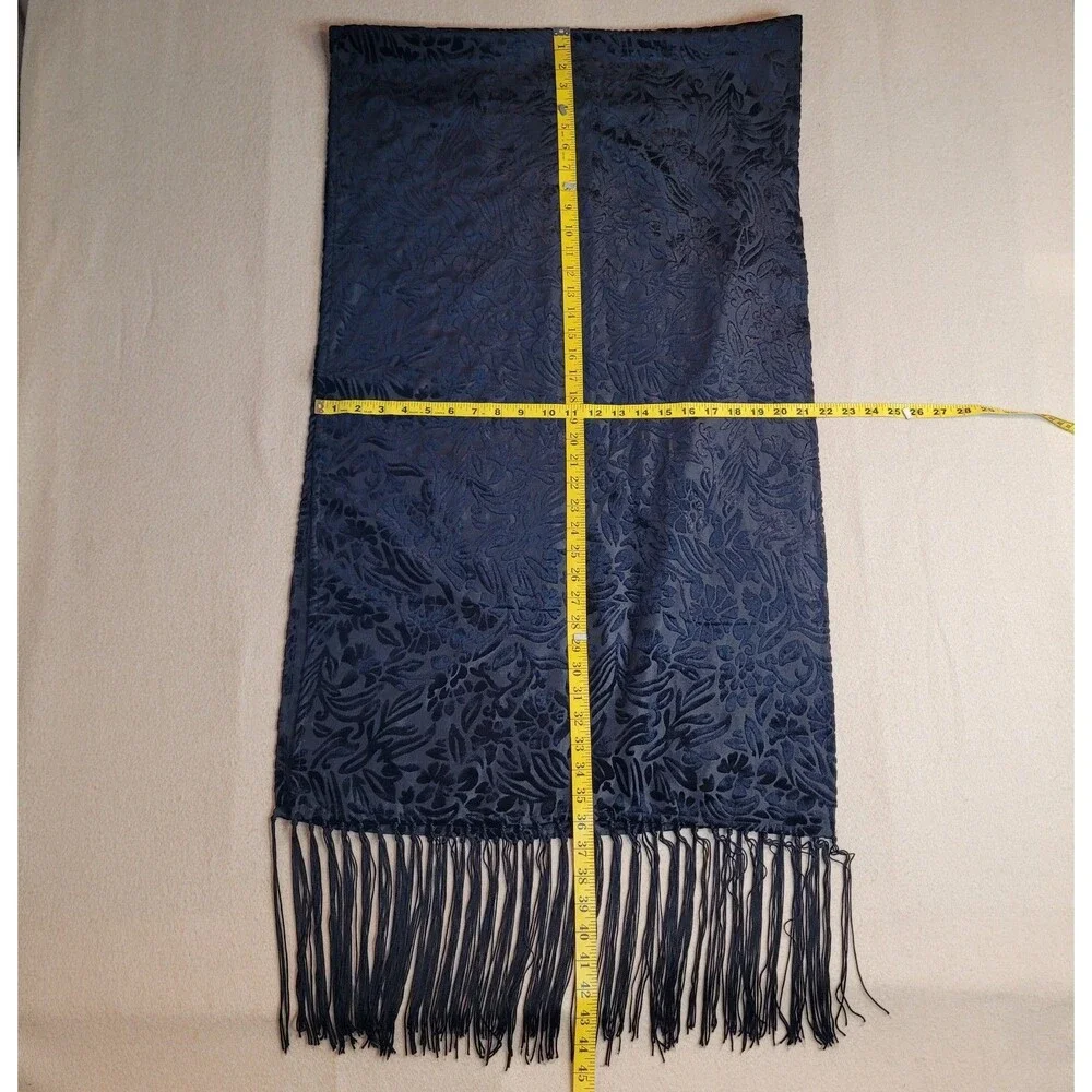 Black Velvet Burnout Floral Fringe Scarf Shawl Boho Gothic Whimsigoth 72x21.5